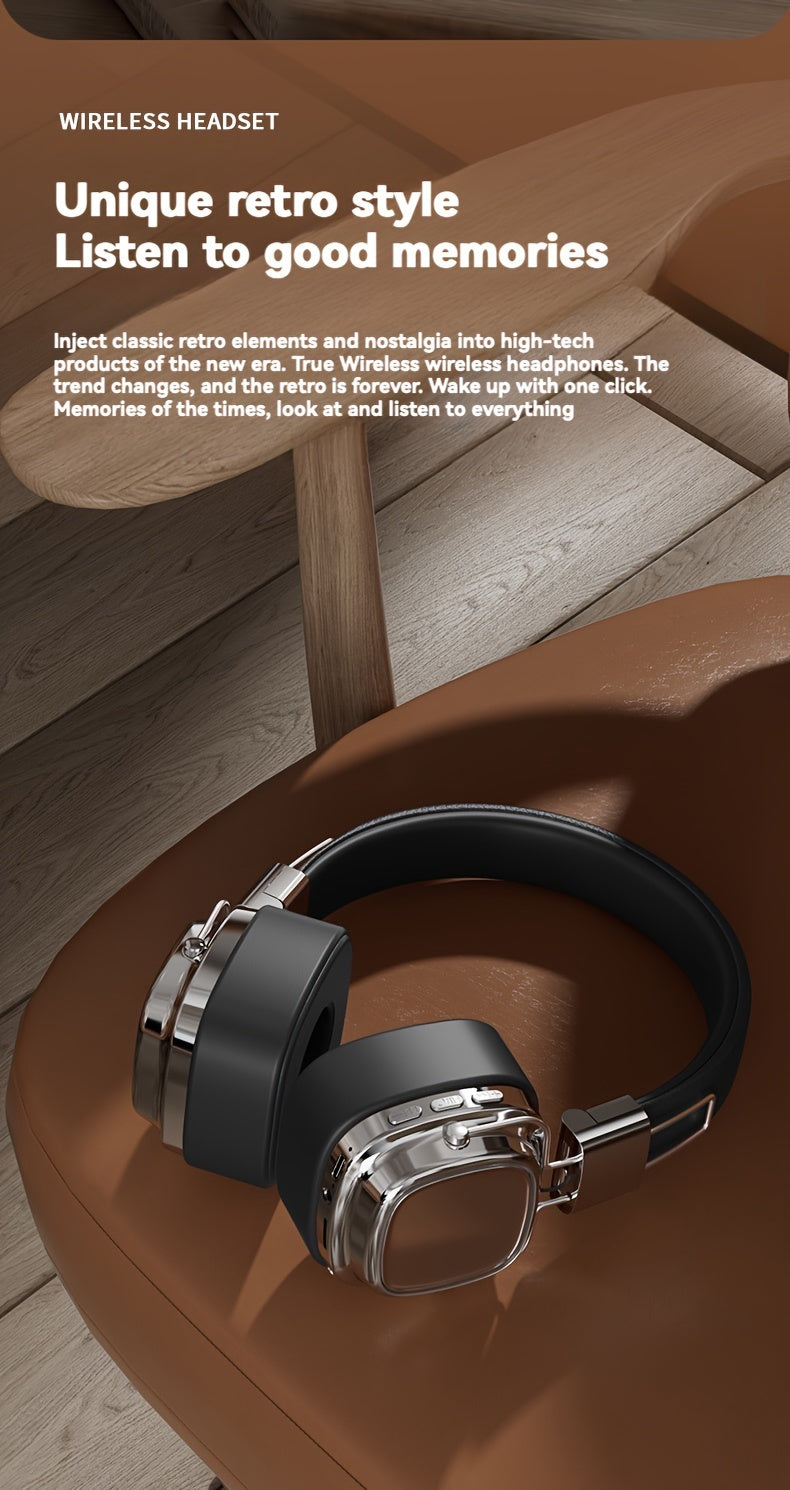 Vintage-Inspired Over-Ear Wireless Headset With Wireless 5.3 Chip - No Lag Gaming, Hi-Fi Sound & Deep Bass, Long-Lasting 350Mah Battery, Ideal For Music Lovers & Athletes