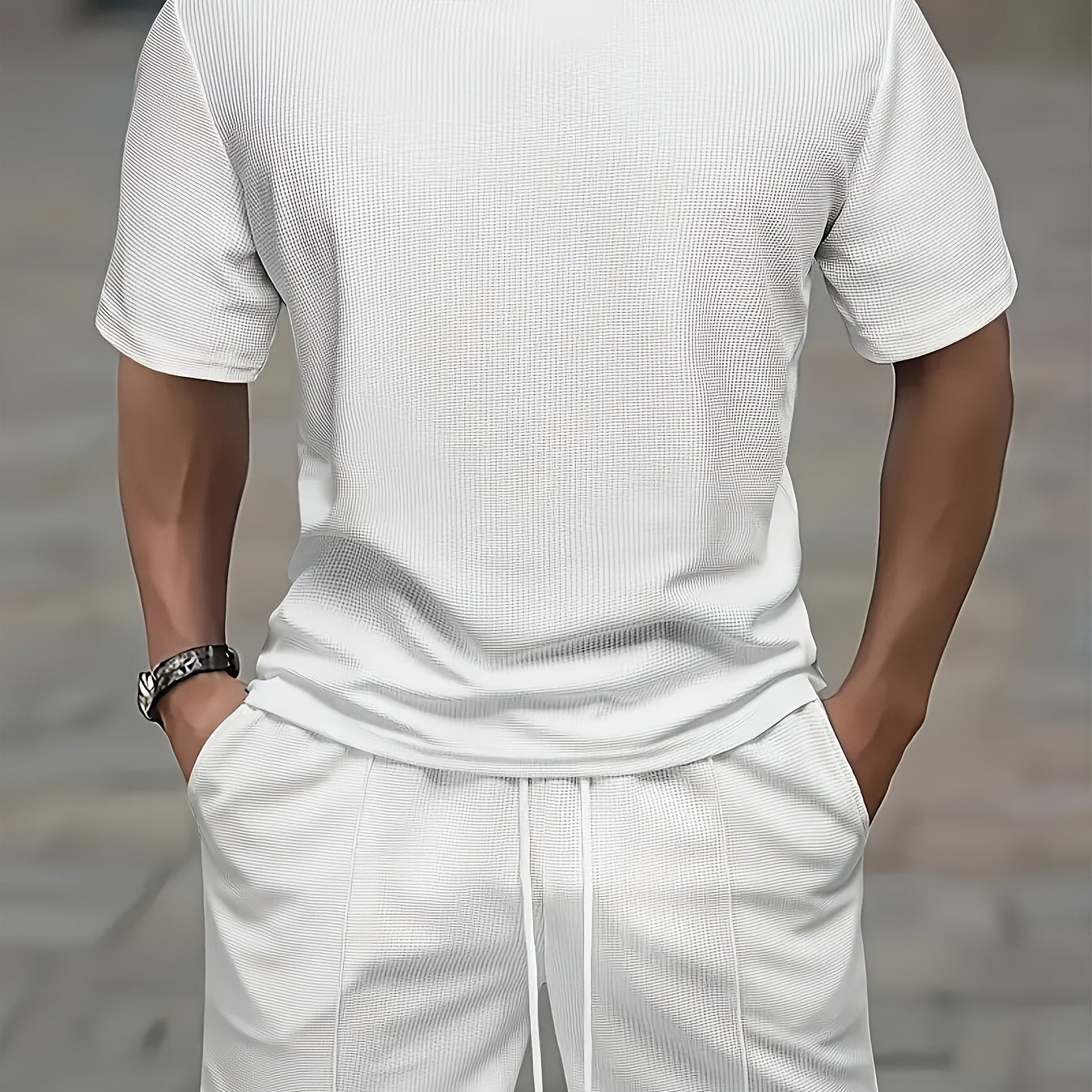 European and American Style Men's Basic Solid Color Set Round Neck Short Sleeve T-Shirt + Shorts Two-Piece Suit