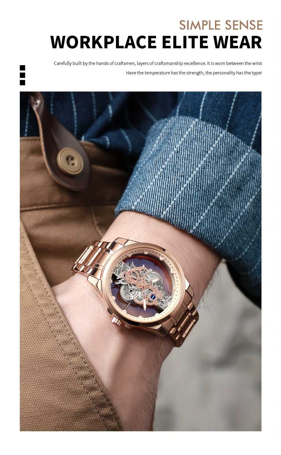 TPW Men's Rose Golden Skeleton Luminous Quartz Watch - Glamorous Luxury Wristwatch with Exposed Movement, Comfortable Metal Band, Father's Day Gift for Him, Luxury Men's Watch | Romantic Watch Design | Rose Golden Finish