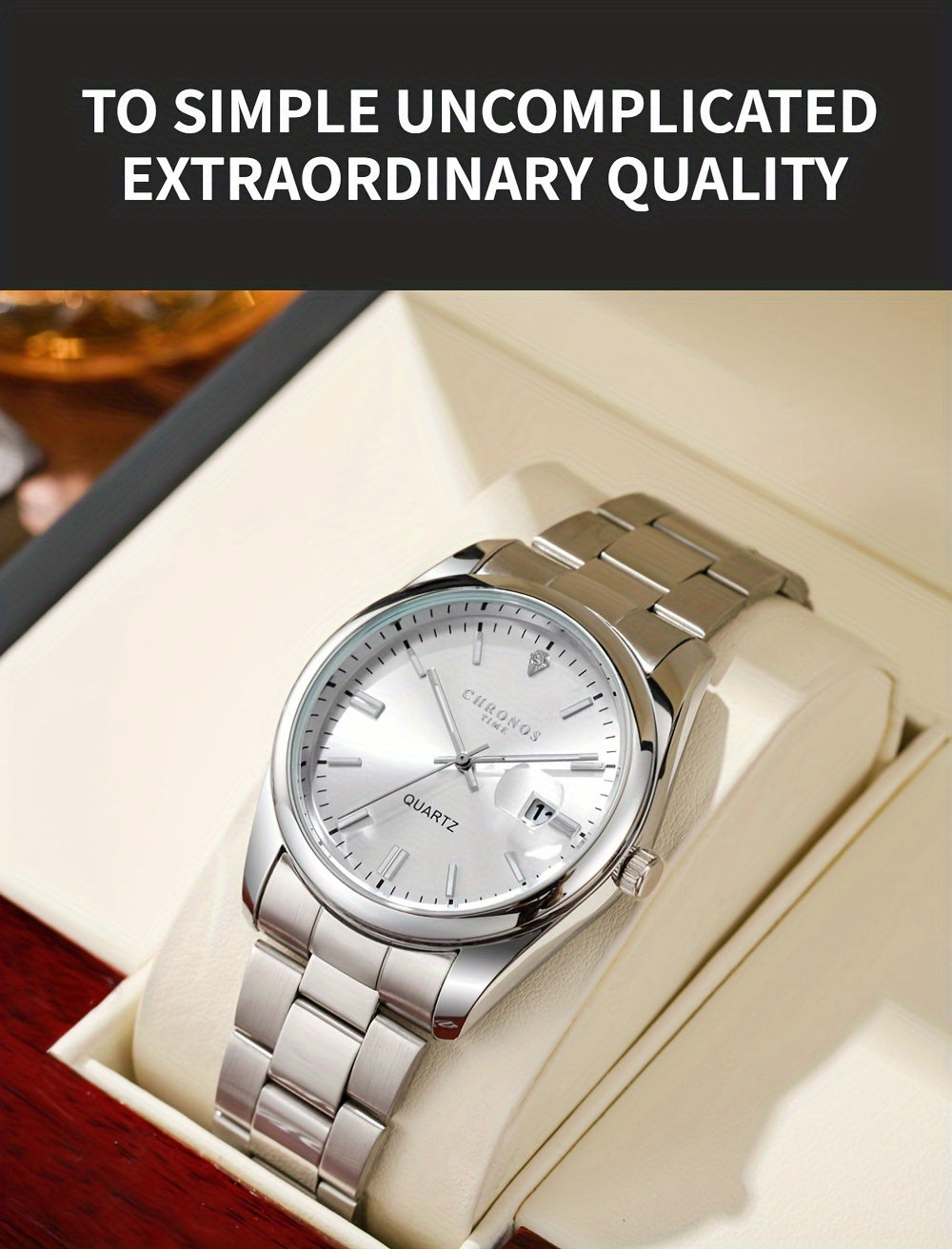 Popular CHRONOS Men's Fashion Sports Watch Stainless Steel Strap Calendar Luminous Quartz Watch Classic and Trendy All-match Commuting Watch Casual Men's Watch for Daily Wear Business Workplace Men's Watch Outdoor Sports Hand