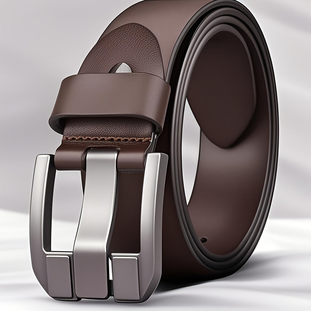 Men'S Genuine Leather Belt with Alloy Buckle - Elegant Black Design, Medium Width for Business & Casual Wear, Sweat-Resistant, Durable Alloy Buckle, Perfect for Waist Size, All-Season Use, Ideal for Jeans & Formal Attire, For