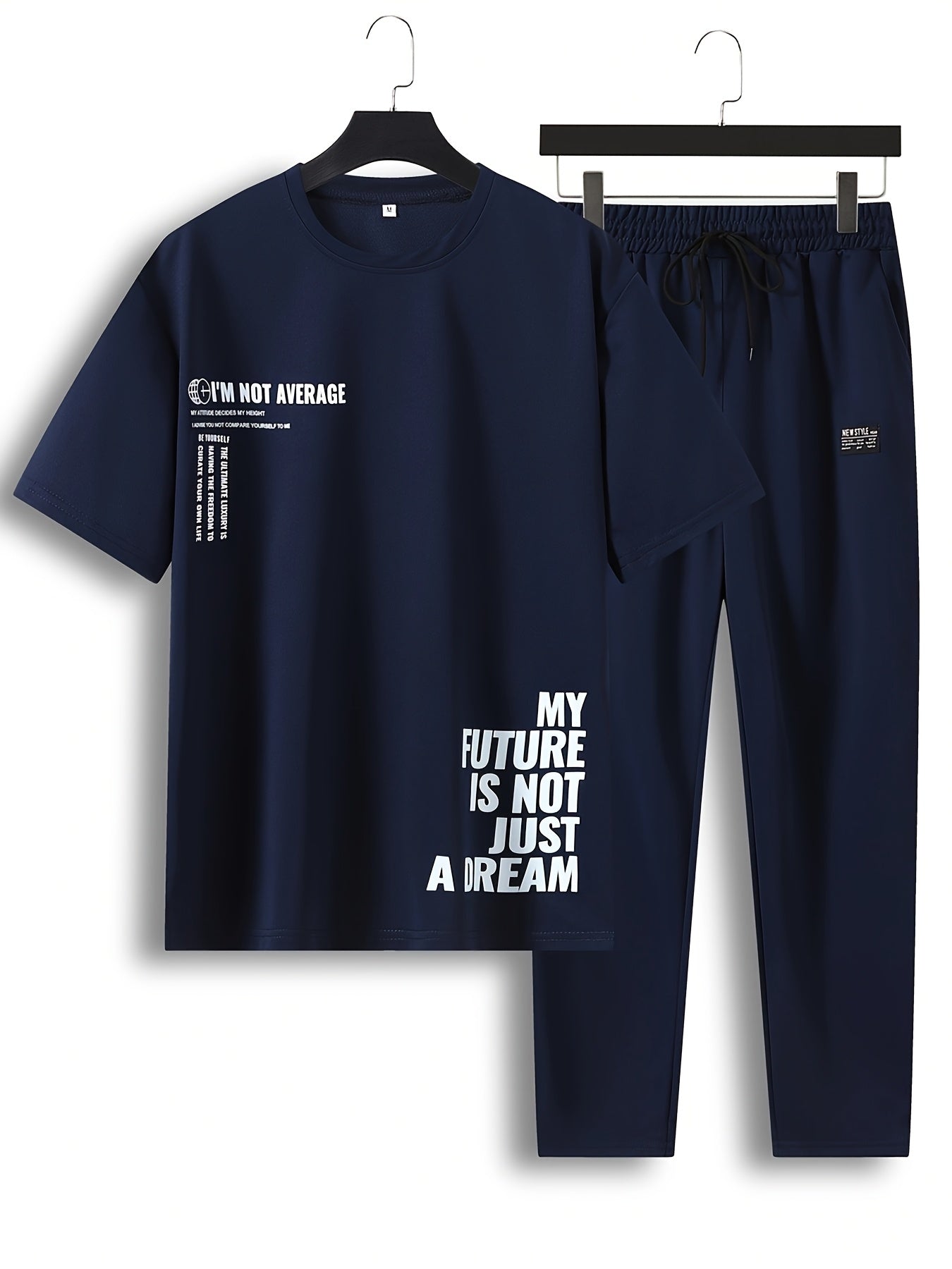 Men's 2pcs Summer MY FUTURE IS NOT JUST A DREAM Casual T-Shirt and Pants Set - Suitable for Casual Sports Outing - Starry OB