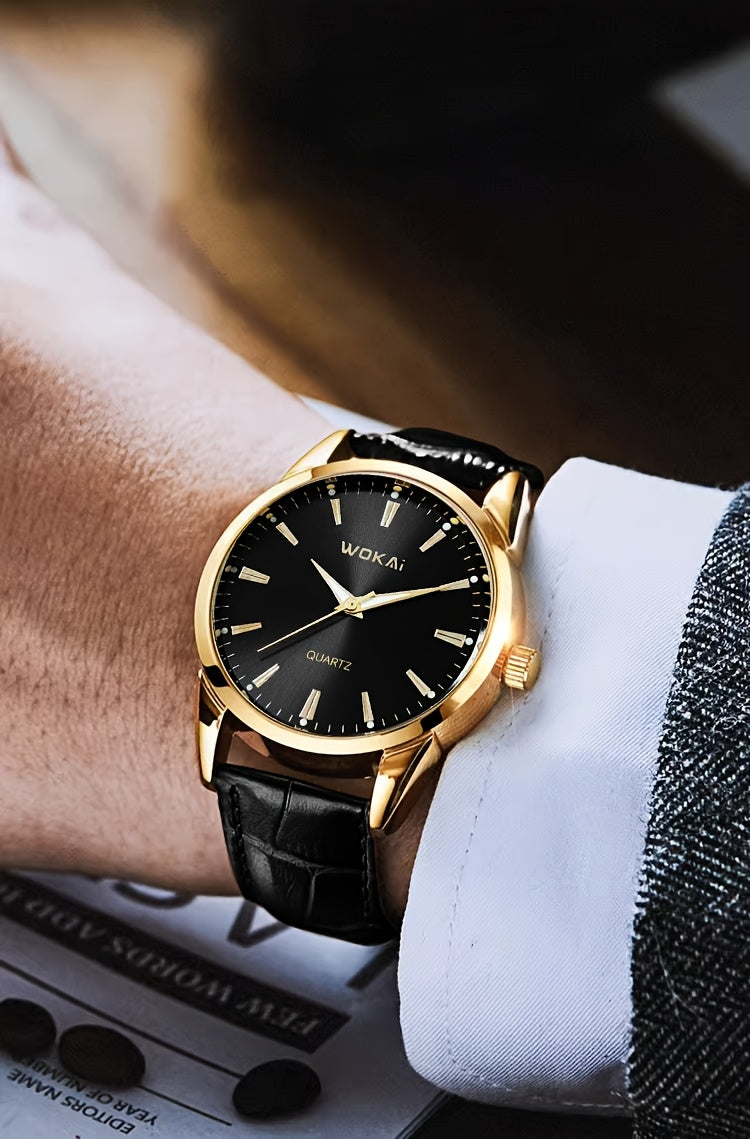 WOKAI Men'S Luxury Sports Watch - Waterproof, Quartz Movement, Round Dial with Roman Numerals & LED Display, Faux Leather Strap, Perfect for Casual or Active Lifestyles, Sporty Timepiece | Stylish Timepiece | Durable Watch
