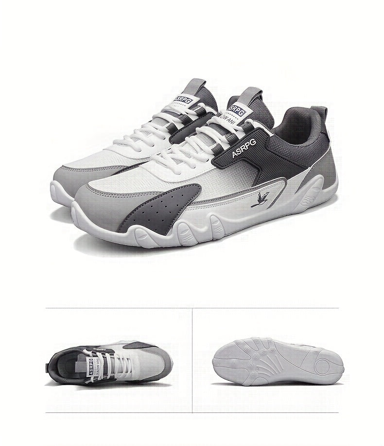 Men's Breathable Low-Top Casual Sneakers - Sporty Lace-Up Walking Shoes with Navy/White/Golden Accents, All-Season Outdoor & Everyday Comfort, Durable Fabric Upper & PVC Sole, Comfortable Footwear, Sleek Shoe Design, Lightwei