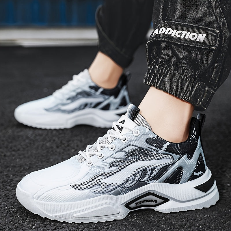 Men's Sneakers - Lightweight Cushioned Platform Sneakers with Lace-Up Closure, Non-Slip PVC Sole - Breathable Gym, Running, Casual Shoes in Grey/Black colorway - for Everyday & Light Hiking, Gym Shoes