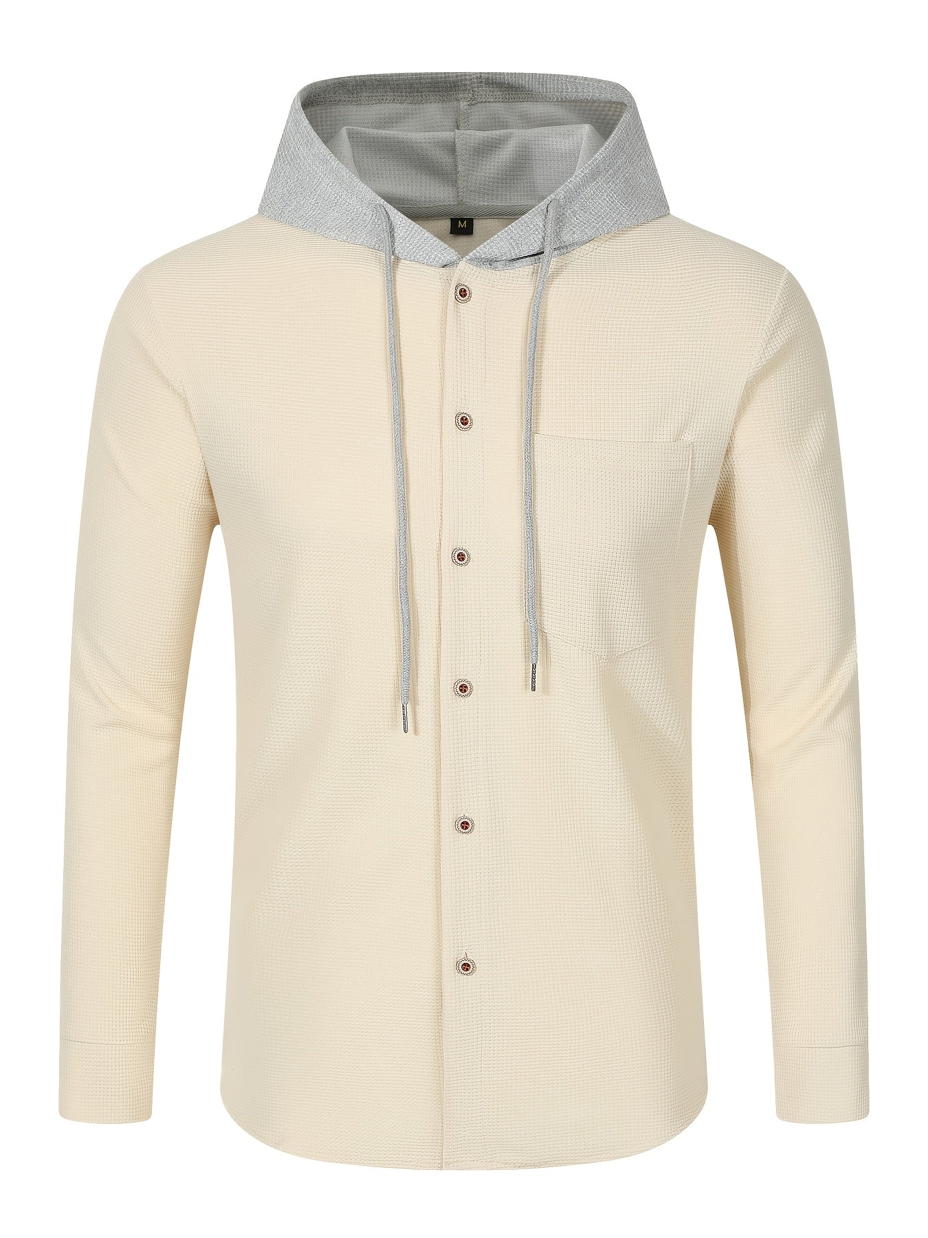 New Long Sleeve Buttoned Hooded Jacket and Rope Pants Set for Spring and Autumn, Waffle Solid Classic Men's Sports 2pcs Sports Suit - Sports Suit for Outdoor Sports Enthusiasts, Breathable and Comfortable