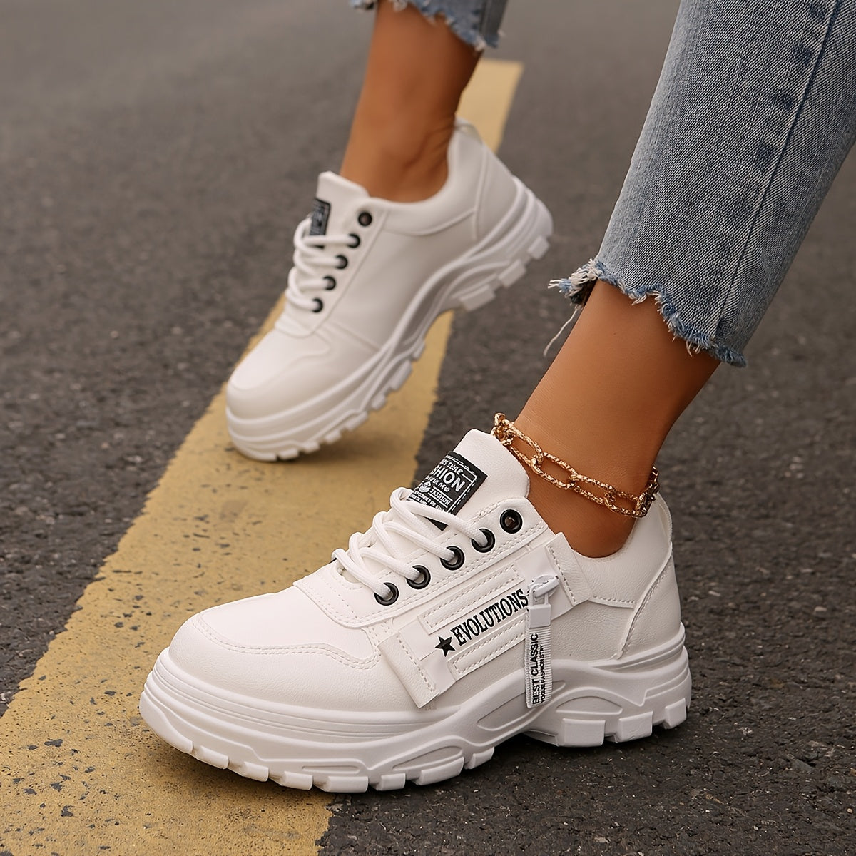 Women'S Breathable Knit Sneakers - Lightweight Thick Sole Casual Walking Shoes in White & Black, Synthetic Cover Upper with Rubber Outsole, Lace-Up Low-Top Design for Indoor/Outdoor, Travel, Beach & Shopping - Cute Gift for M