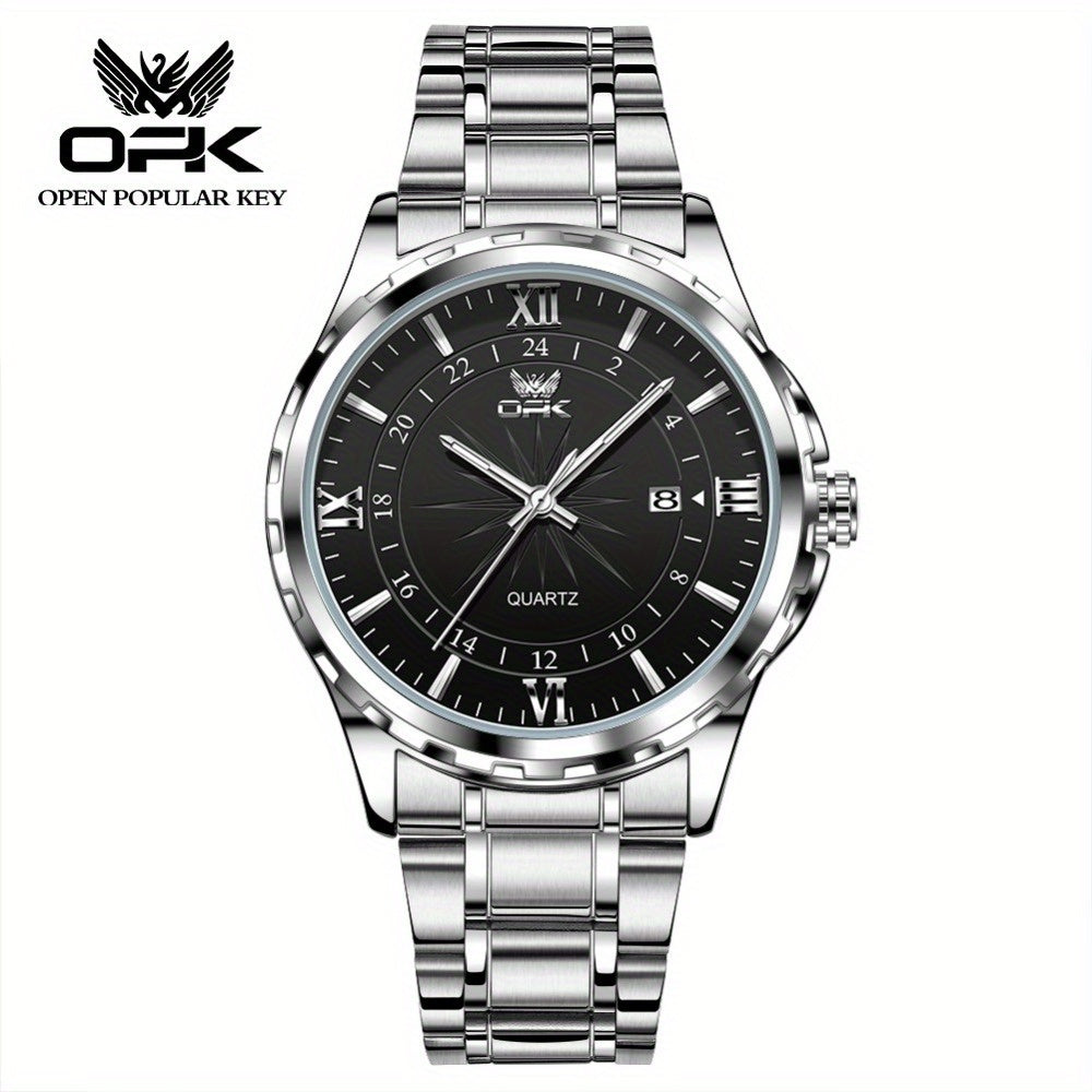 Elegant Luxury Men's Watch with Night Light, Roman Numerals & Date Display - Quartz Movement Stainless Steel Band for Business Casual & Formal Occasions