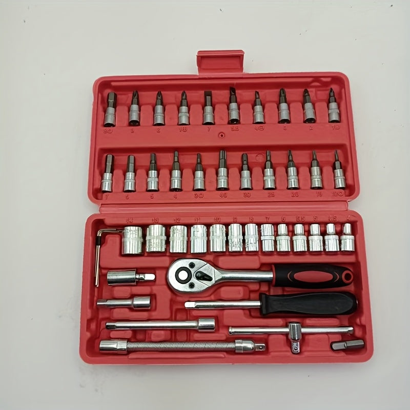 Mechanical Tool Set, Multifunctional Car Repair Toolbox, Suitable for Cars, Bicycles, Motorcycles and 1/2" 3/8" SAE & Metric Sizes Universal Wrench Kit Including Tooth Ratchet Wrenches, Household, Garage, Bicycle Trunk Specia