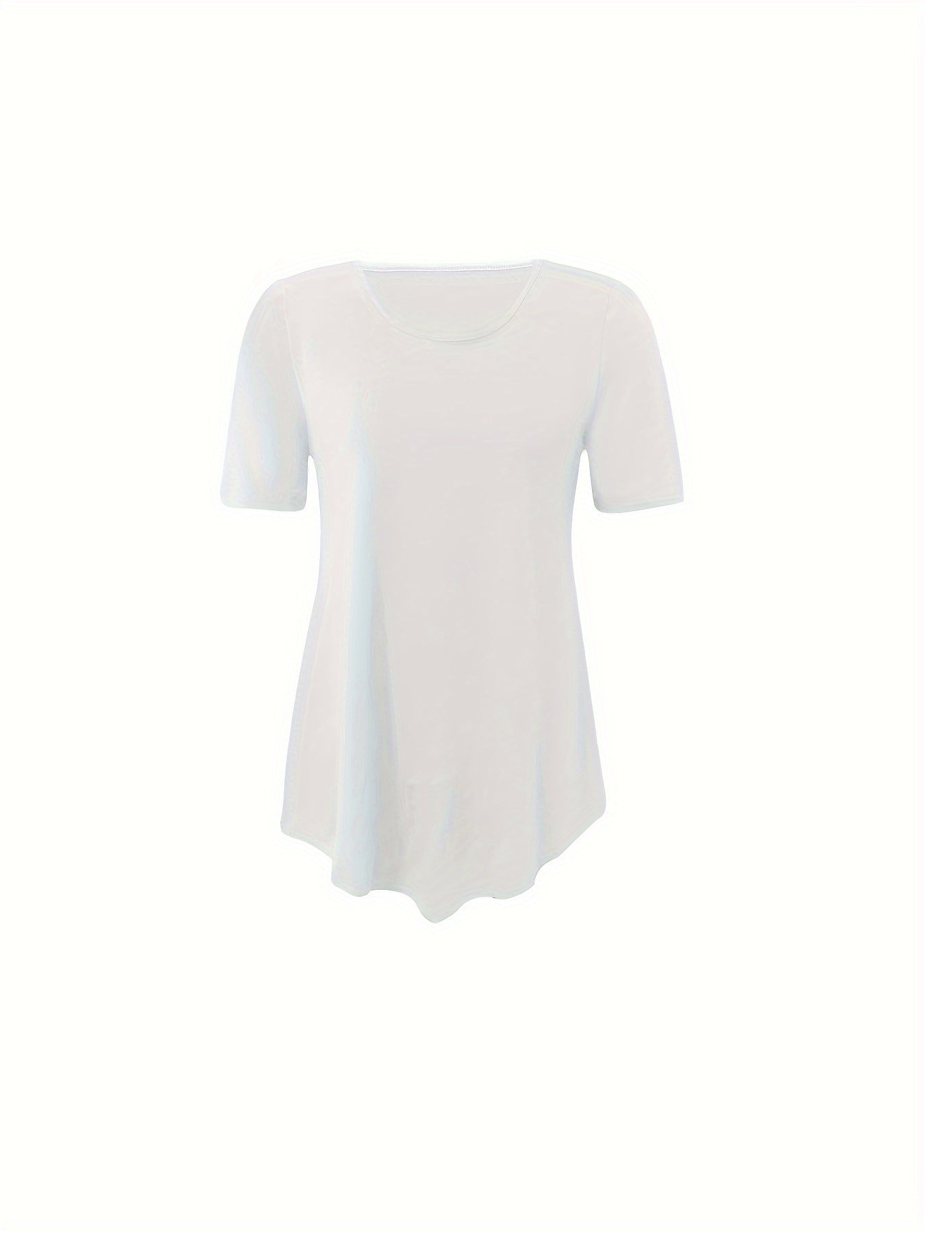 Asymmetrical Hem Crew Neck T-shirt, Short Sleeve Casual Top For Summer & Spring, Women's Clothing