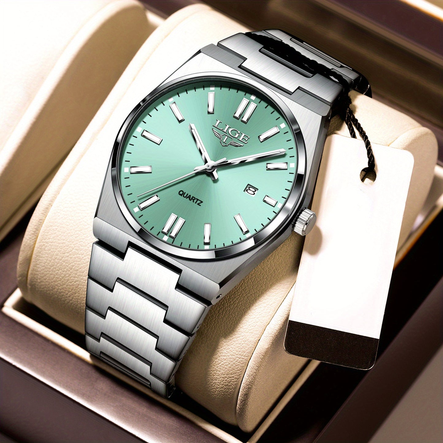 LIGE Stainless Steel Sports Watch for Men and Women - Dual Display Digital & Quartz Movement, Blue Dial, Rotating Bezel, Date Display, Metal Bracelet, Gift Box Included, Watch Accessories, LIGE