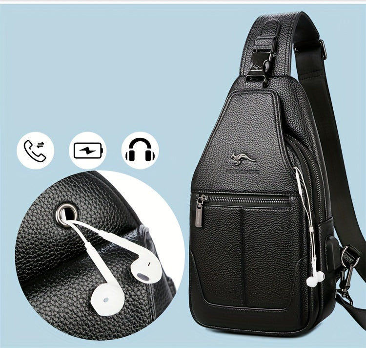 New Men'S Chest Bag 2024 Genuine Faux Leather Texture Crossbody Bag Casual Shoulder Bag Men'S Large Capacity Backpack Trendy