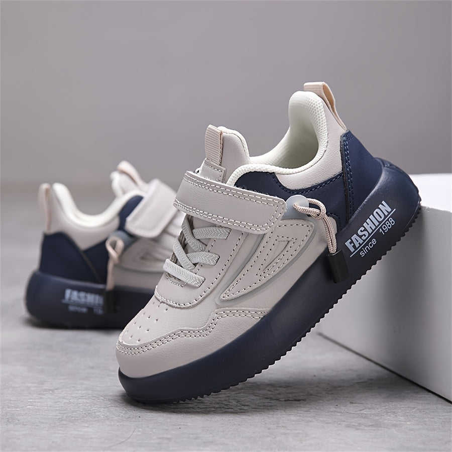 Boys' Lightweight EVA Soft Sole Sneakers with Closure - Breathable Fabric Lining, Low-Top Casual Shoes for Running, Hiking & Outdoor Activities, White & Navy Blue, Boy Sneakers, Running Footwear, Vintage Style, Durable Constr