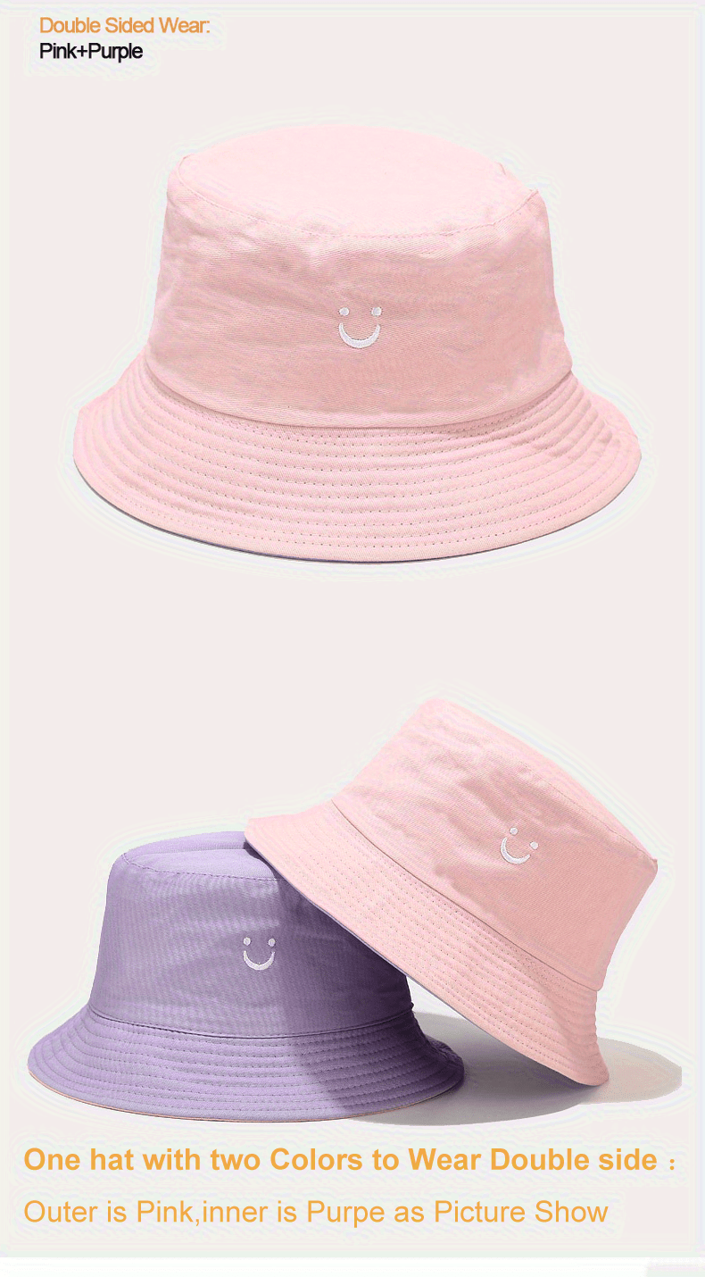 Unisex Black & White Fisherman Hat with joyful Face Embroidery - Double-Sided, Sporty Polyester Bucket Hat for Men and Women, Ideal for Outdoor Activities, Outdoor Hat | joyful Face Embroidery | Durable Headgear
