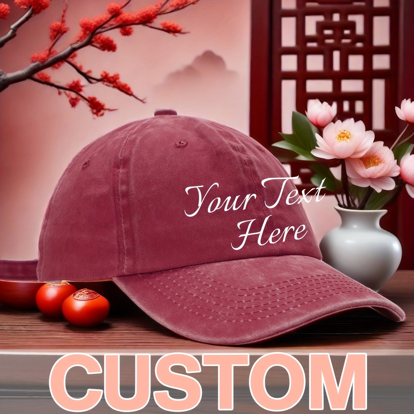 Customizable Vintage Washed Baseball Cap with Personalized Text, Adjustable Fit, Lightweight Polyester - Ideal for Events, Class Gatherings & Parties, Baseball Cap