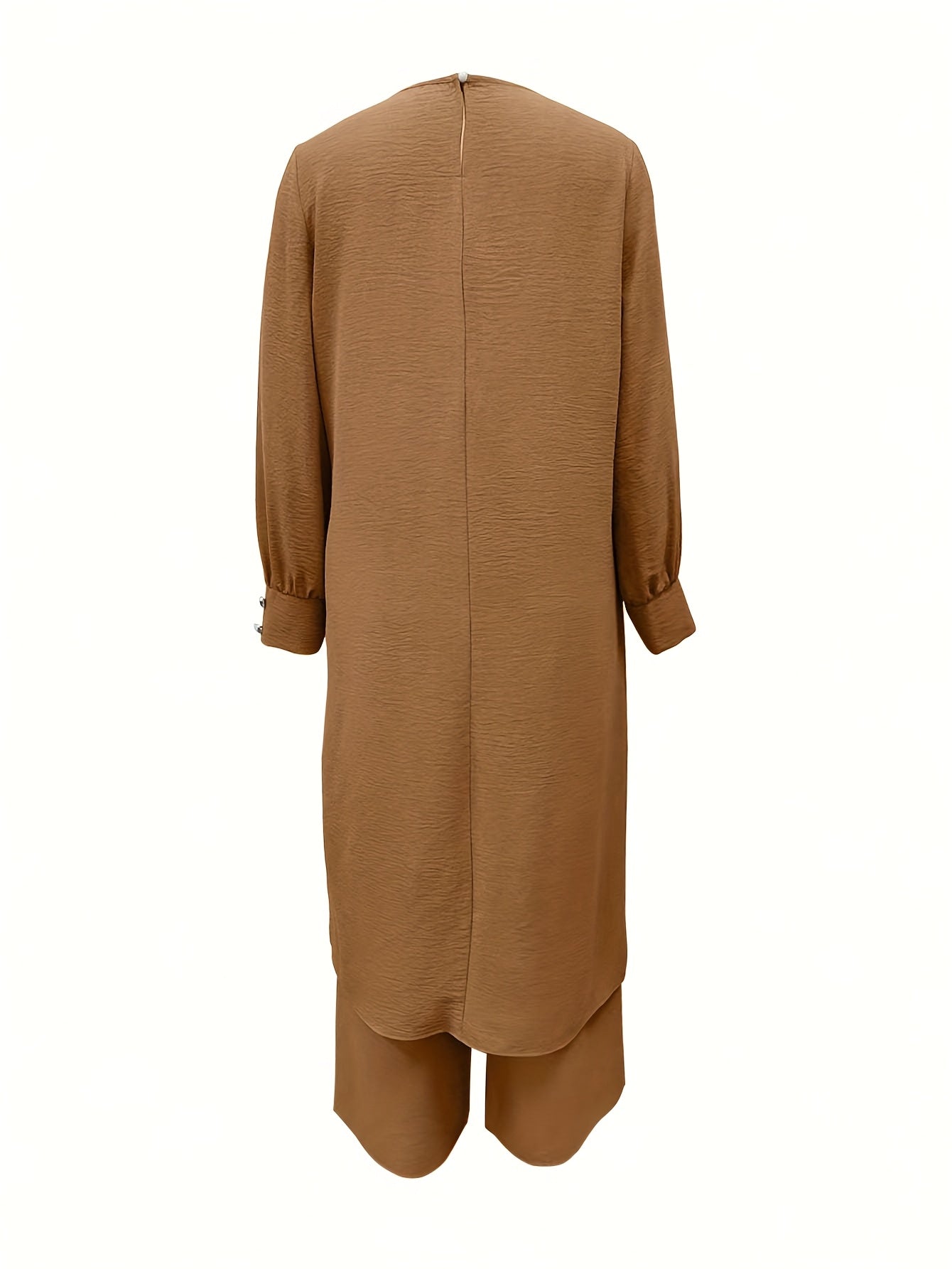 Ramadan, Women's Front-Button Long Sleeve Slit Dress & Pants Casual Arabic Style 2pcs Set, Only Clothes, Without Headscarf