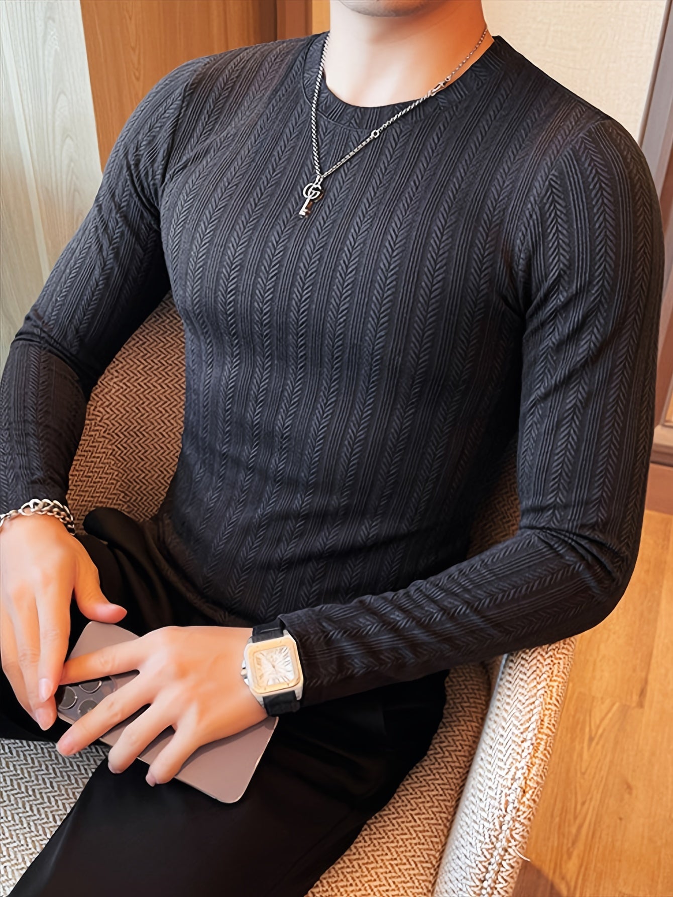 Men's Slim-Fit Long Sleeve T-Shirt - Casual & Stylish, Perfect for Fall/Winter, Machine Washable