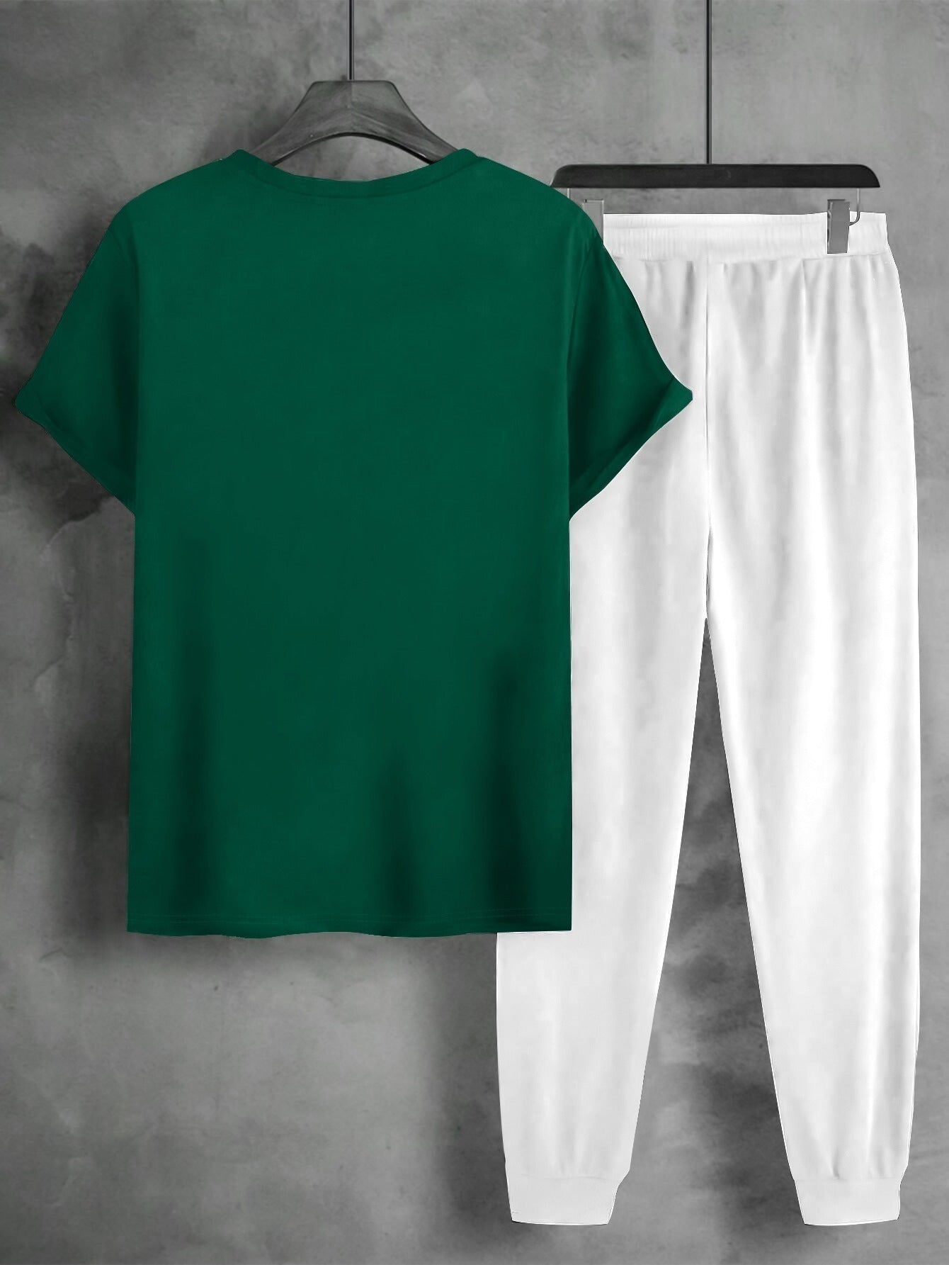 1set Men'S Casual Sportswear Set, Geometric Pattern Short Sleeve T-Shirt and Drawstring Joggers, Knitted Polyester and Elastane Blend, Round Neck, Regular Fit, Four Seasons Outfit