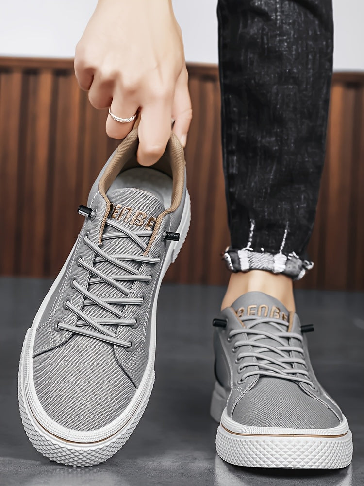 Men's Casual Low-Top Sneakers - Breathable Fabric & Durable PVC Sole, Black & Beige Contrast Design, Lace-Up Round Toe for All-Season Comfort, Versatile for Casual & Semi-Formal Wear, Comfortable Footwear, Fabric Upper