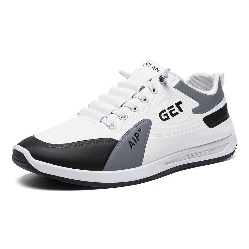 Men's White/Grey/Black Casual Sneakers - Low-Top Lace-Up Shoes with Cushioned Rubber Sole, PU Upper & Fabric Lining - Lightweight Everyday Walking Shoes for Gym, Office, Travel - Minimalist Athletic Footwear, Shoes Sneakers,