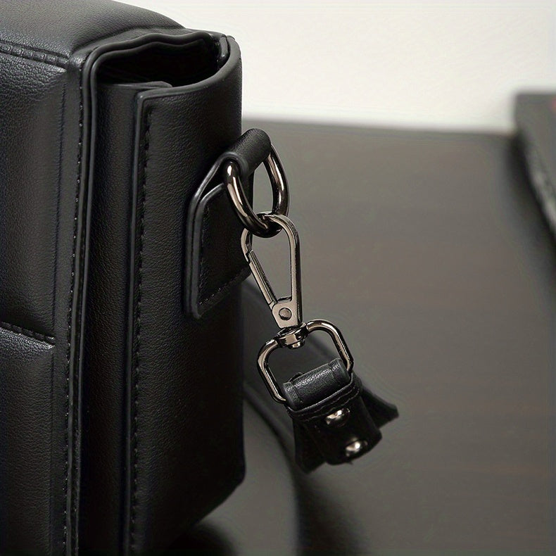 caivektine Men's Stylish Black Crossbody Bag - Adjustable Strap, Quilted Grid Design, Casual Business Shoulder Bag for Everyday Outings, Casual Business Bag | Sleek Modern Bag | Adjustable Strap Bag, Small Crossbody Bag