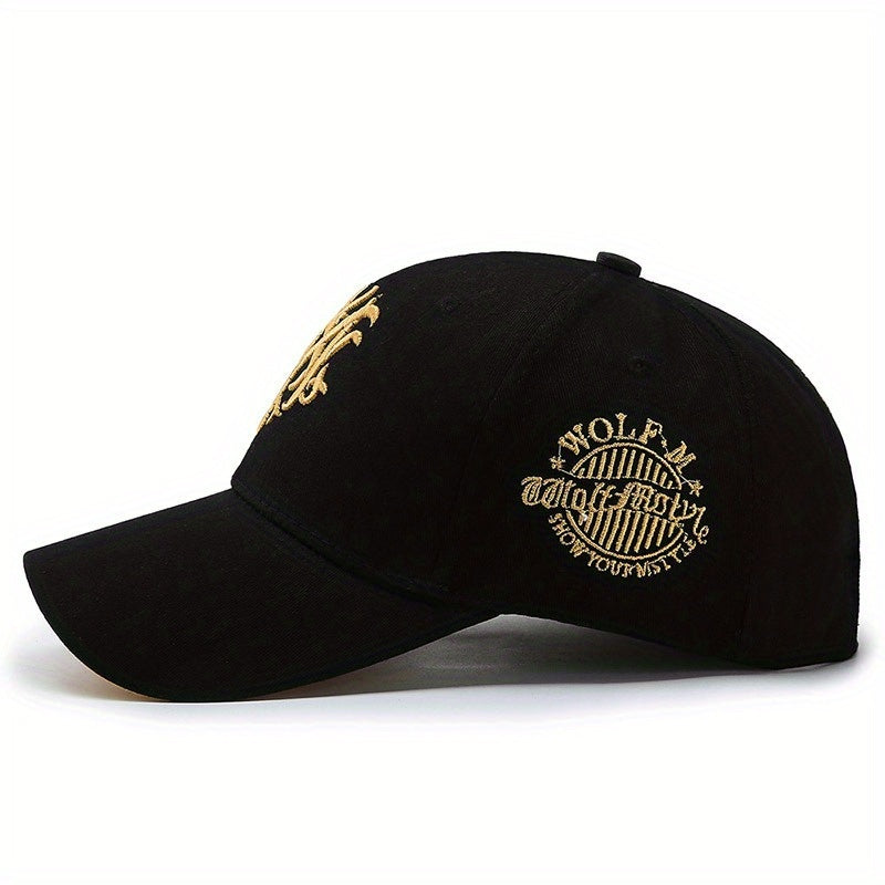 1pc Unisex Baseball Cap with "M" Design, Adjustable Metal Buckle Closure, Stylish & Comfortable for Men & Women, All-Season Wear, Black, Casual Headwear, Modern Headgear
