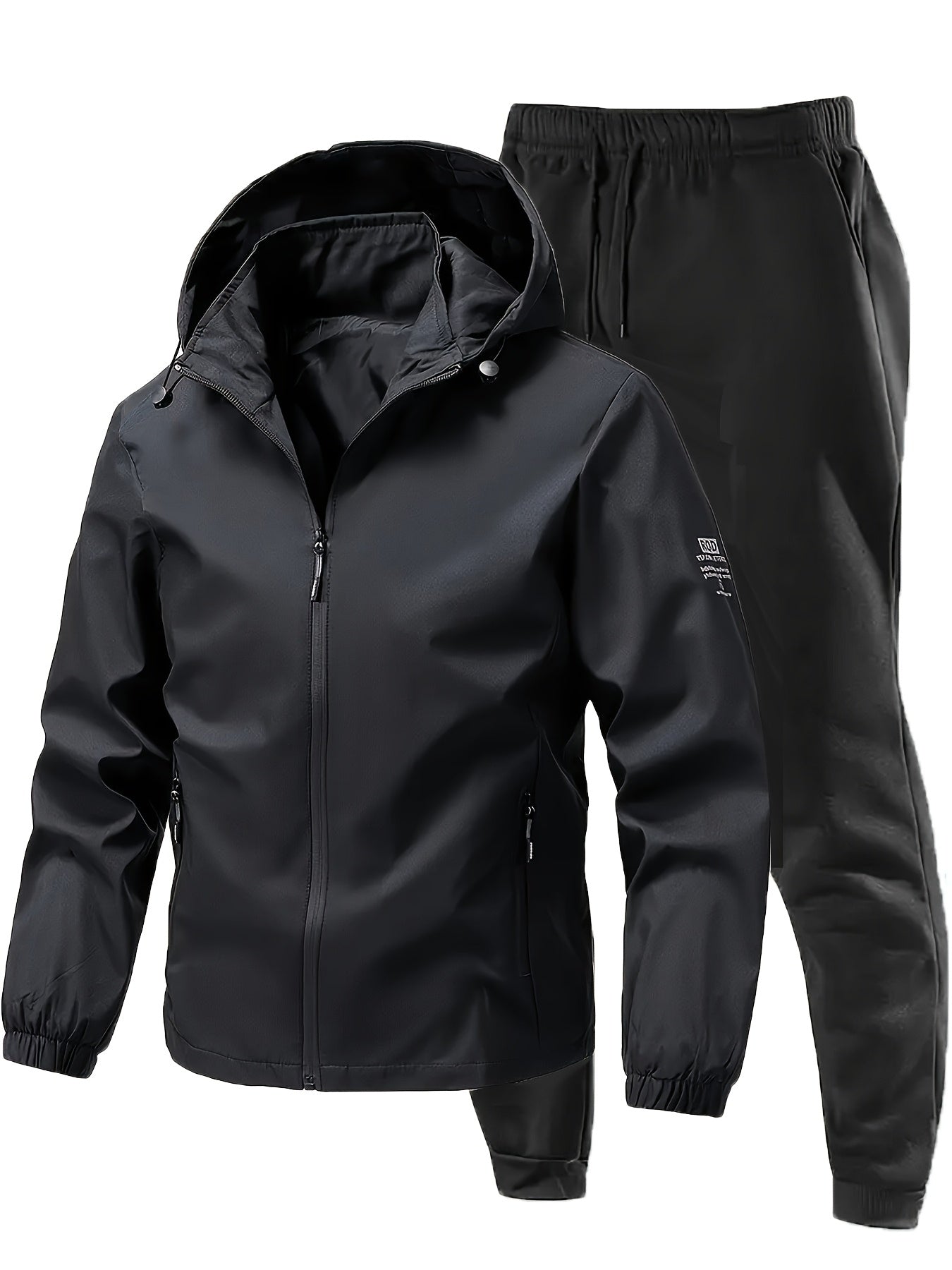 2pcs Men's Sporty Casual Jacket and Stretch Jogger Set, Spring/Autumn Fashion Hooded Jacket with Zipper Pockets, Windproof Outerwear and Black Stretch Joggers, Perfect for Outdoor Activities and Leisure Wear