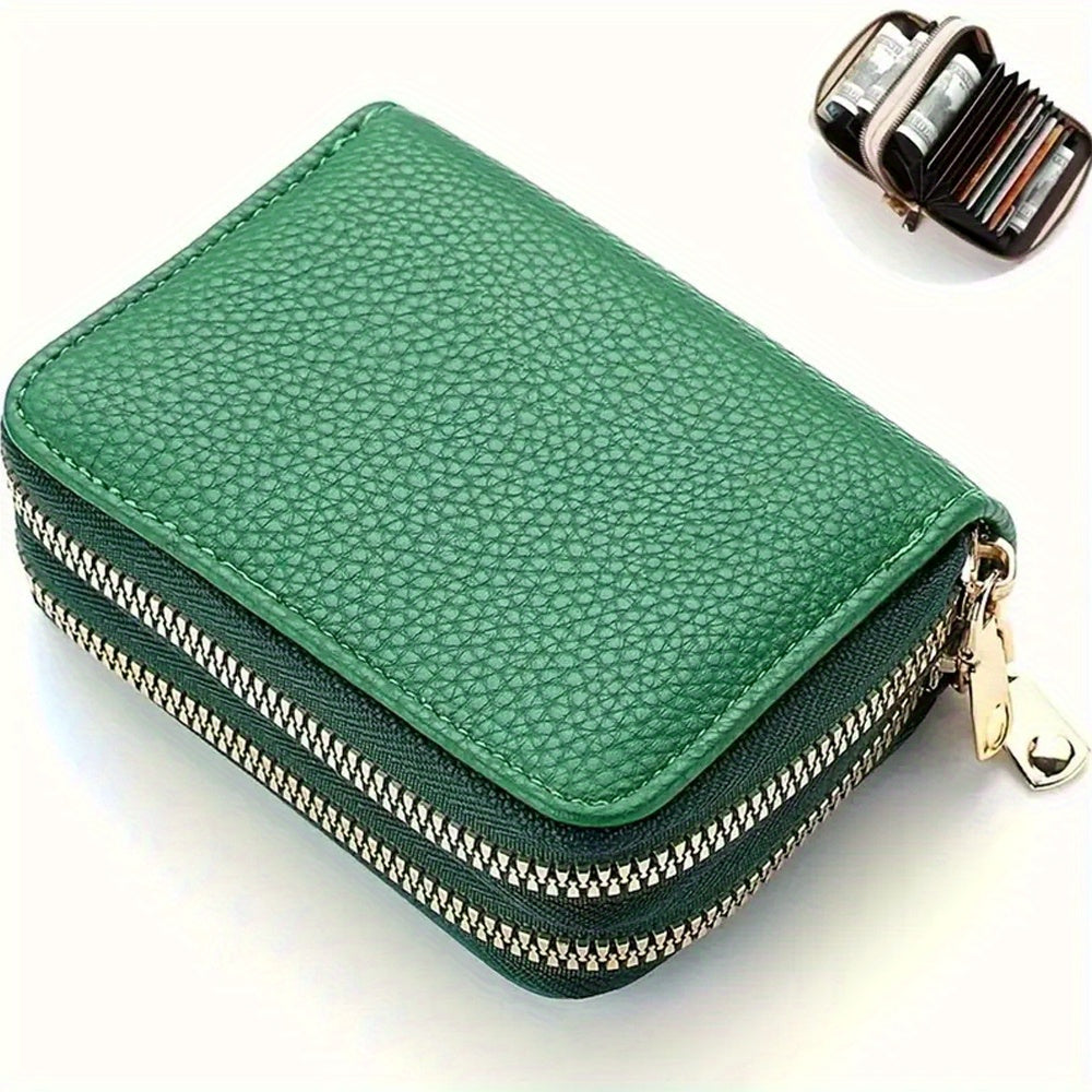 Fashion Double Zipper Wallet, Litchi Pattern Double Layer Short Credit Card Document Bag, Versatile Multicolor Coin Purse