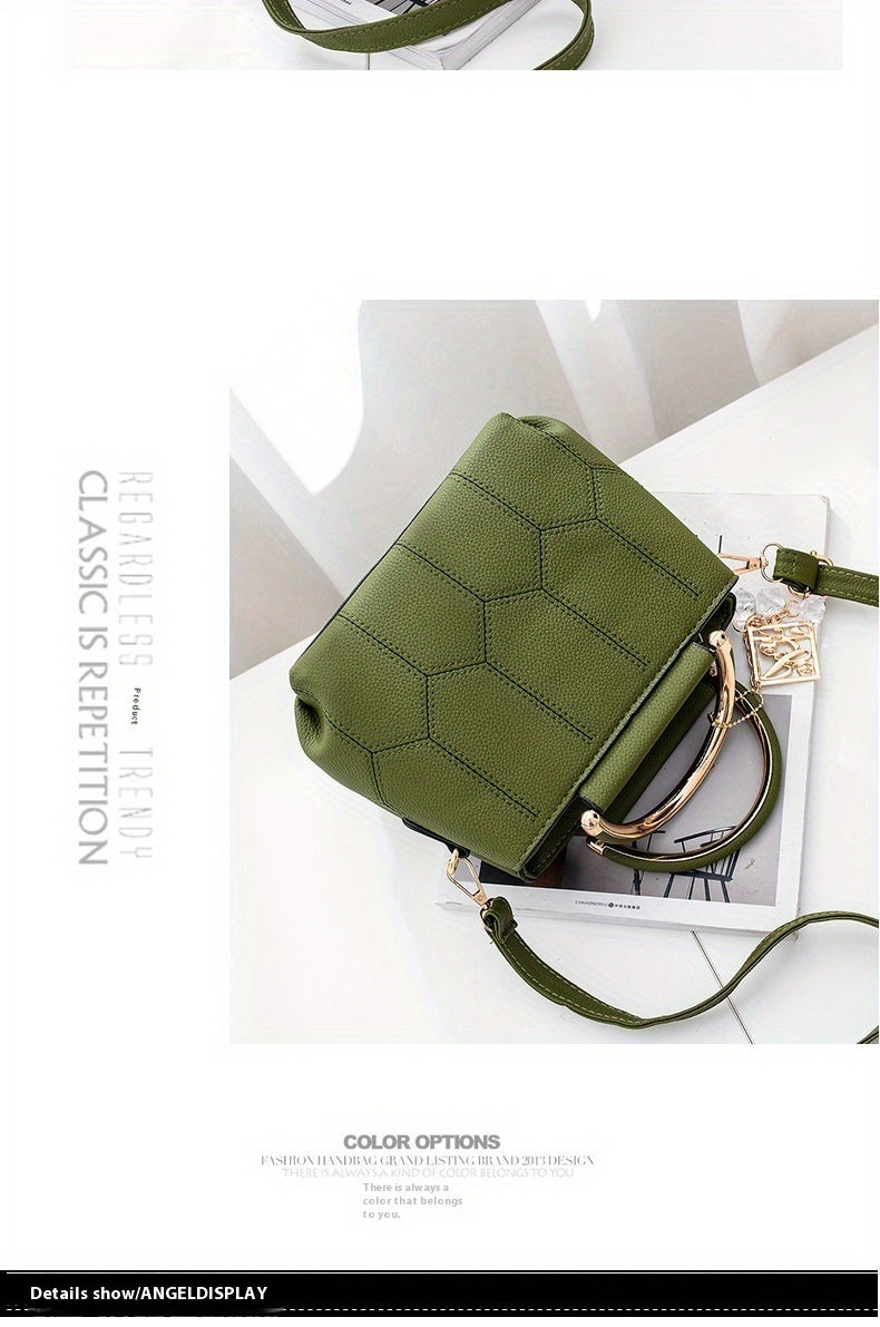 2025 New Women's Geometric Hexagon Pattern Crossbody Bag with Adjustable Strap & Golden-Tone Hardware - Zipper Closure, Polyester Lining, Multiple Colors (Khaki/Dark Gray/White/Pink/Red/Black) - Versatile for Casual & Formal