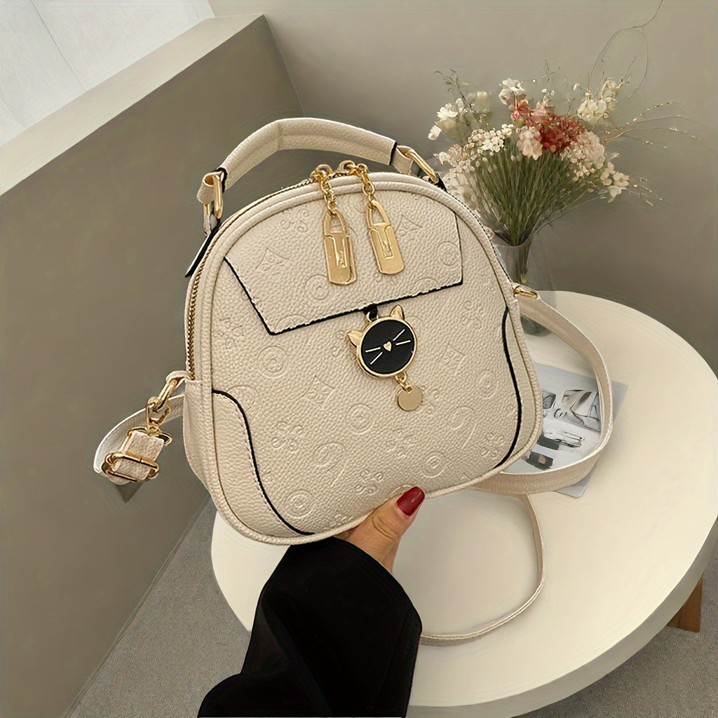 Stylish Women's Handbag - Two-Tone Red & White Design, Embossed Floral Pattern, Adjustable Crossbody Strap, Golden-Tone Hardware, Perfect for Casual Outings & Commuting, Ladies Handbags