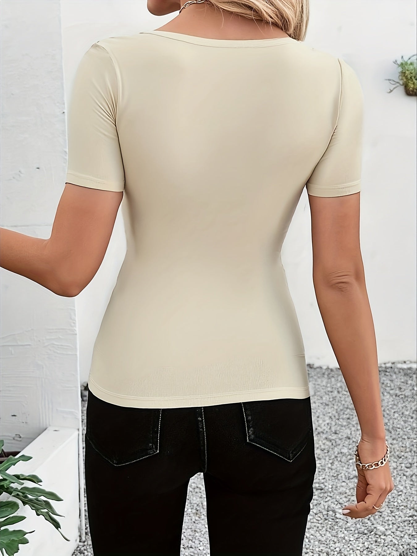 Women's Sexy Deep V-Neck T-Shirt - Elegant party & Formal Tops, Non-Stretchy Blouse, Machine Washable Women's Shirt for Evening Events & Everyday Outfits, Ladies T Shirts, Summer Fashion, Fitted Blouse, Breathable Material, S