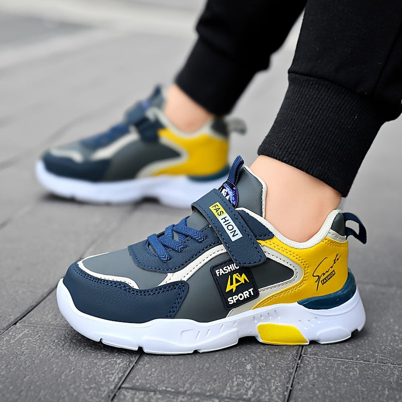 Boys' Lightweight Running Shoes with Closure - Stylish Low-Top Sneakers, Navy Blue & Teal Accents, EVA Cushioned Sole for All-Season Outdoor Activities, Youngsters Running Shoes, Allseason Footwear, Modern Sneakers, Fabric Li