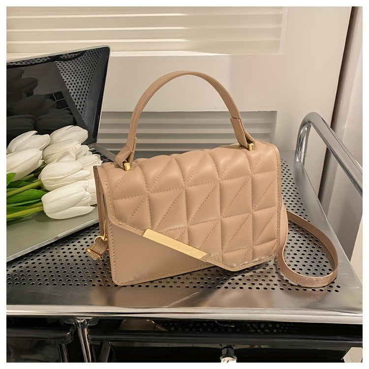 Diamond Quilted Pattern, Adjustable Shoulder Strap Fashion Small PU Crossbody Bag - White, Black, Khaki, Sky Blue, Messenger Bag, Lightweight, Removable Strap, Zipper Closure, Polyester Lining, No Printing, No Edge Paint