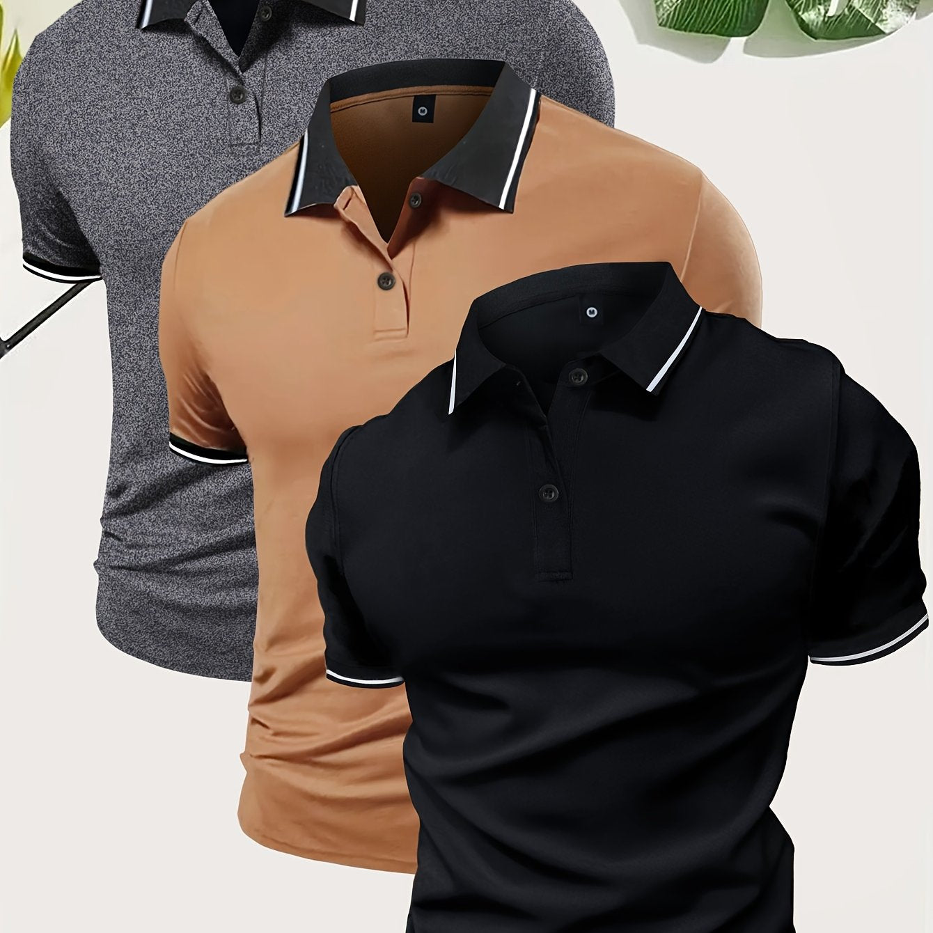 3Pcs Breathable Regular Fit Golf Shirt, Men's Casual V-Neck T-Shirt Short Sleeve For Summer, Men's Clothing