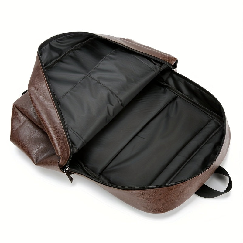 Men'S Lightweight Faux Leather Laptop Backpack - Stylish Black & Brown Design with Adjustable Straps, Tablet Compartment, and Multiple Zippers for School, Office, and Daily Commute, Backpack for School, Office Essentials Carr