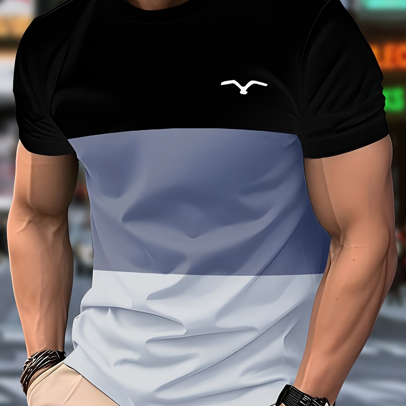 Men'S Casual "F" Logo T-Shirt - Black & White, Short Sleeve, Round Neck, Lightweight, Summer Style, Regular Fit, Adult, Casual Attire|Minimalist Design|Lightweight Fabric