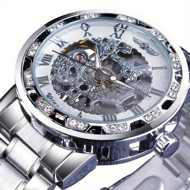 Fashion Classic Roma Watch Men Luxury Golden Skeleton Mechanical Hand Watches Casual Business Wristwatches Men Blue & Golden Accents, Casual Yet Versatile, Best Seller, Ideal Gift, Mechanical Movement, Watch Accessories, With