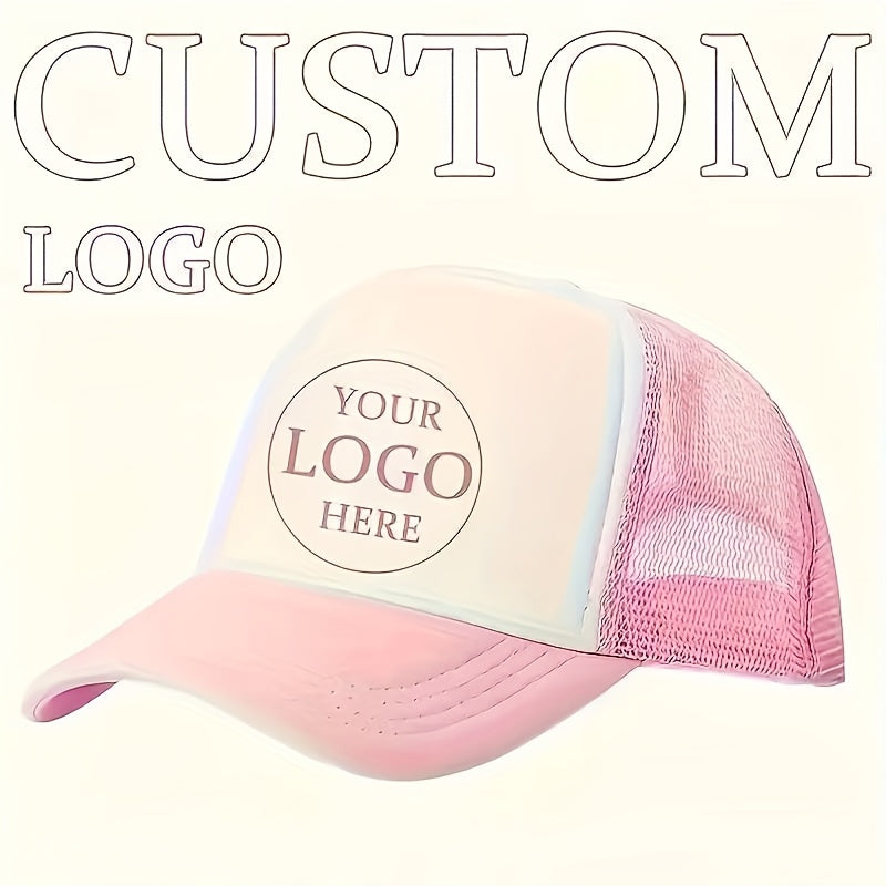 Custom Logo Trucker Hat - Adjustable Breathable Mesh Baseball Cap for Men, Outdoor Casual Wear, Durable Polyester with Personalized Design, Outdoor Headwear
