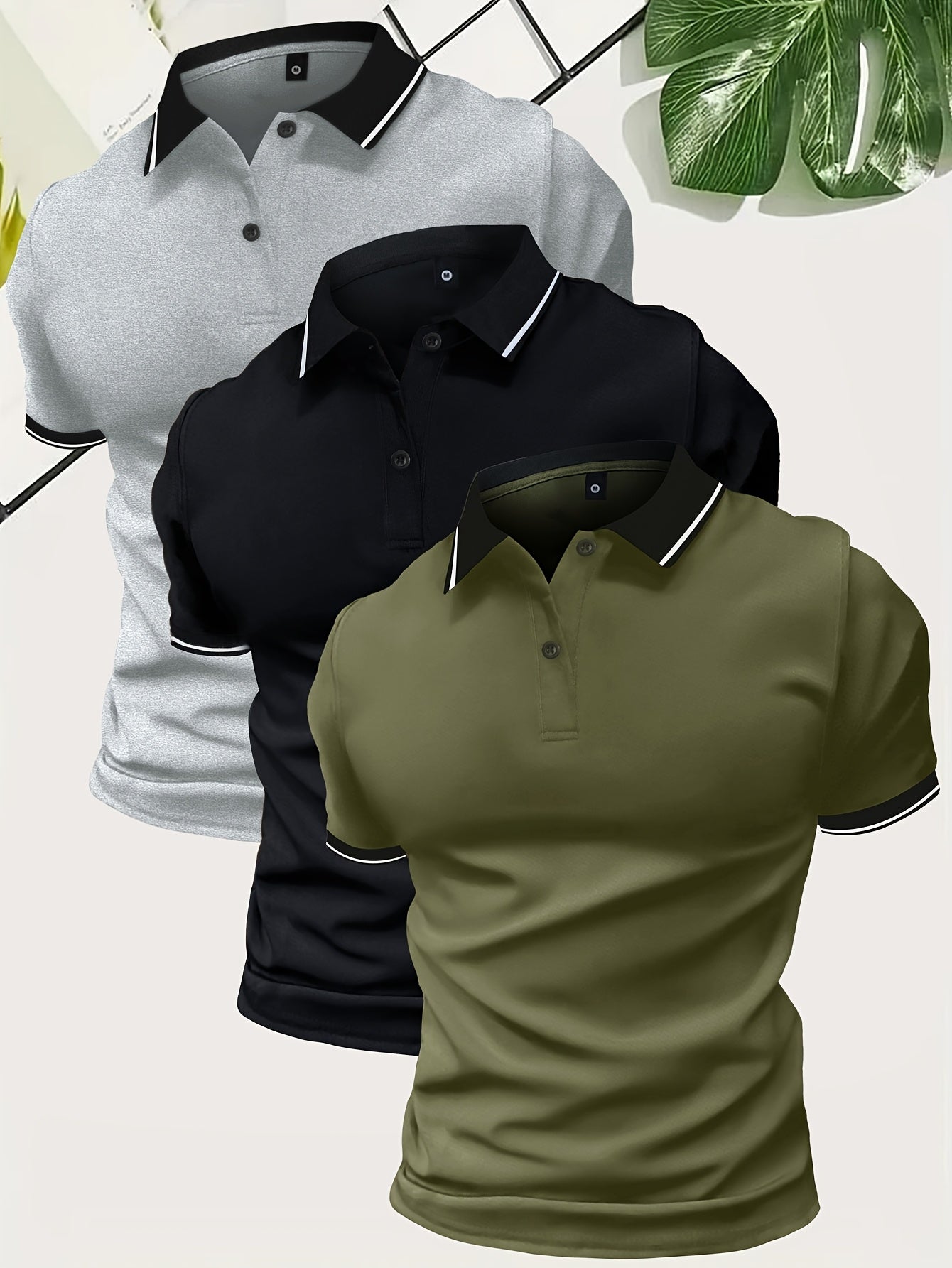 3Pcs Breathable Regular Fit Golf Shirt, Men's Casual V-Neck T-Shirt Short Sleeve For Summer, Men's Clothing