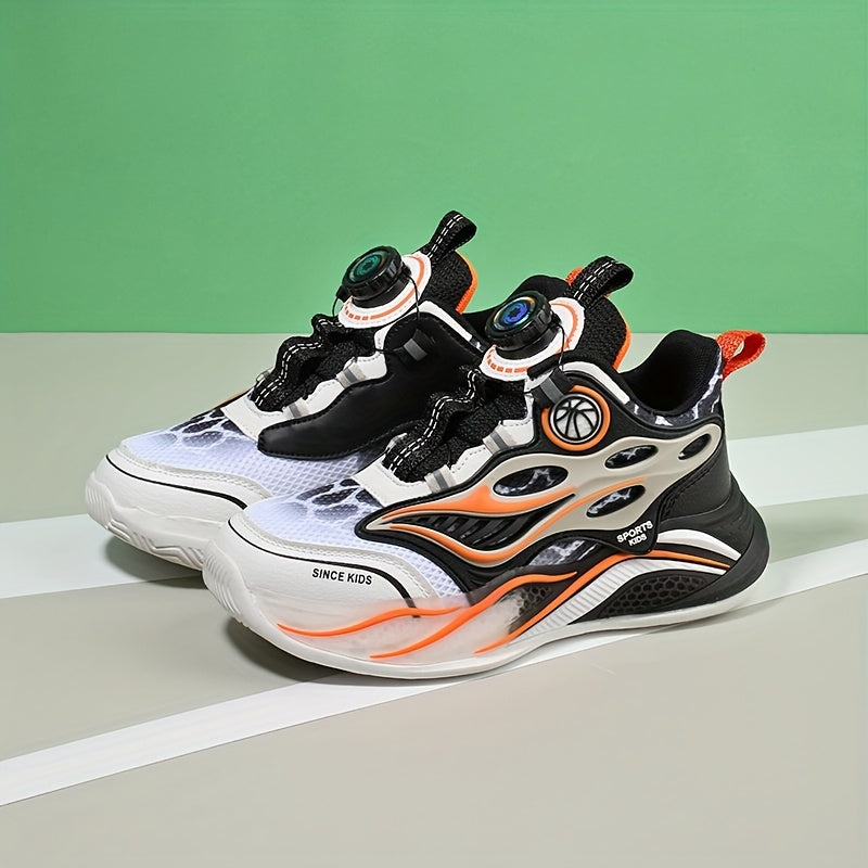 Kids' Trendy Athletic Sneakers - Breathable Running Shoes with Rotating Buckle, Plaid Pattern, Low-Top Design for Boys, All-Season Comfort, Casual Streetwear Sneakers|Trendy Kids' Shoes|Breathable Fabric Uppe