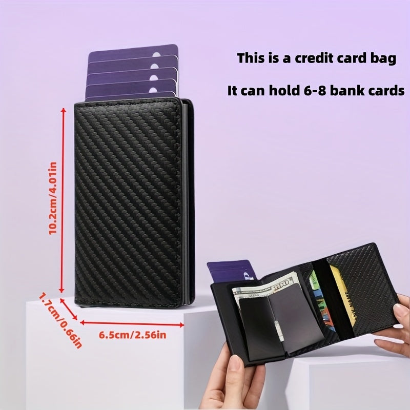 Men'S Short Wallet, Automatic Pop-Up Credit Card Holder, Short Wallet, Ideal Gift for Men, Multi-Functional Men'S Card Holder, Stylish, Trendy, Minimalist Credit Card Holder, Pop-Up Card Holder, High-Quality Faux Leather, Cap