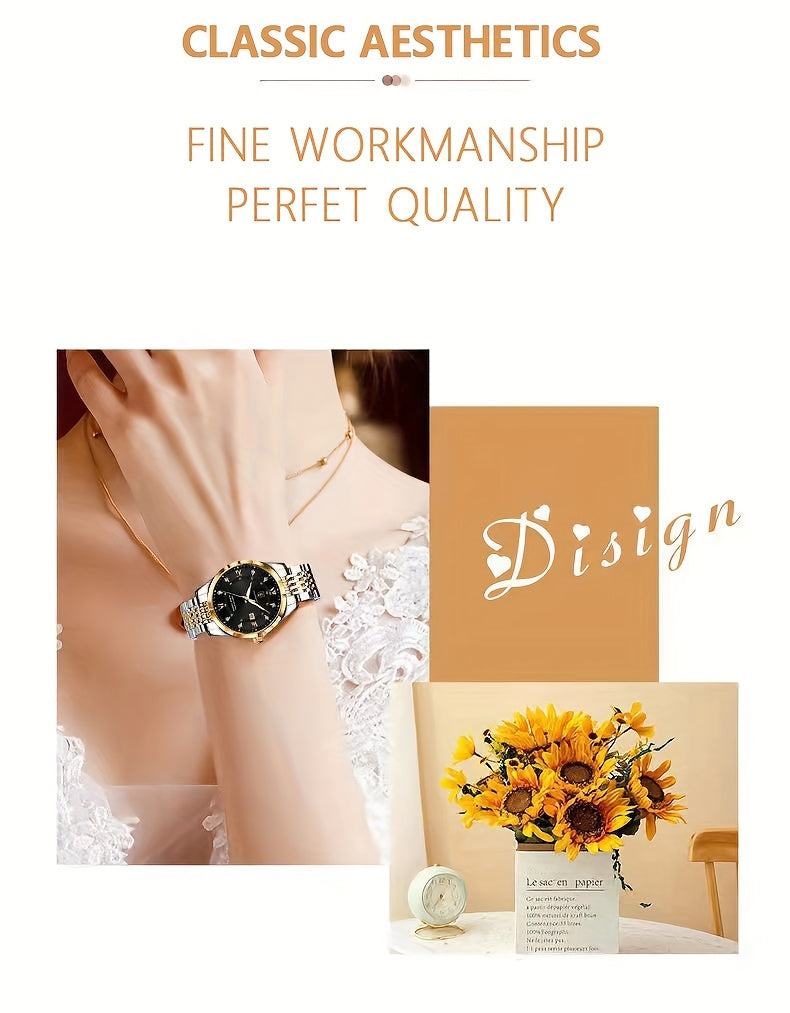 POEDAGAR Elegant Luxury Quartz Watch for Women - Waterproof, Luminous Calendar, Ultra-Thin Movement, Stainless Steel Band, Round Alloy Case, Ideal for Parties and Holidays