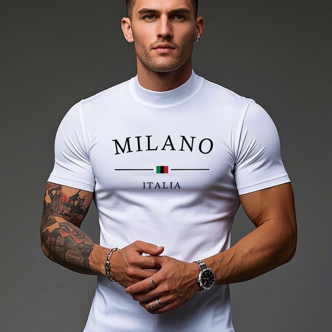 Men'S Milano Italia Print Casual T-Shirt - Half Neck, Short Sleeve, Lightweight Fabric, Spring/Summer Collection, Black with White Logo, Soft & Comfortable Fit for Casual Attir