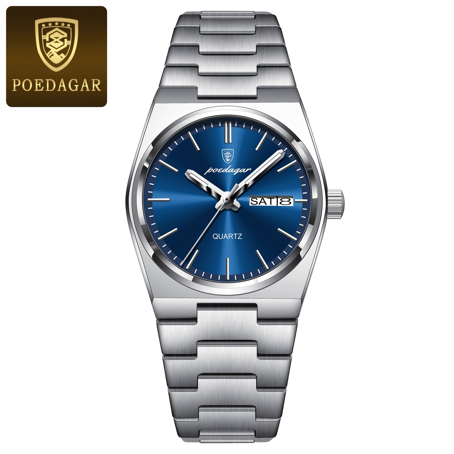 POEDAGAR Women's Elegant Green Luminous Calendar Watch - Waterproof Stainless Steel Ultra-Thin Quartz Wristwatch with Minimalist Design for Casual & Formal Wear, Casual Attire, Korean Fashion, Sleek Metallic Strap