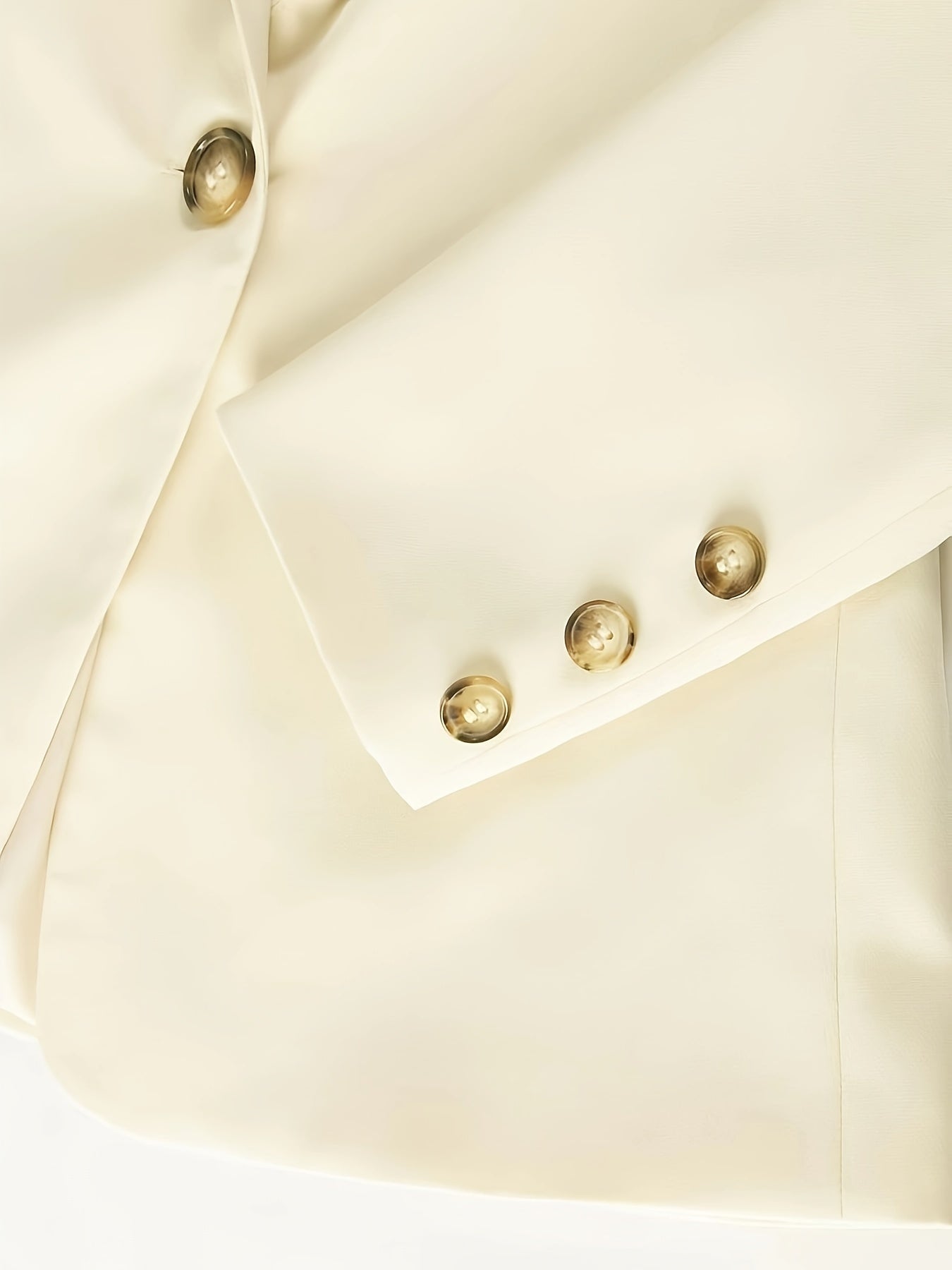 Women's Casual Beige Blazer and Pants Set - Polyester, Long Sleeve, Double-Breasted, Lapel Collar, with Pockets, Machine Washable