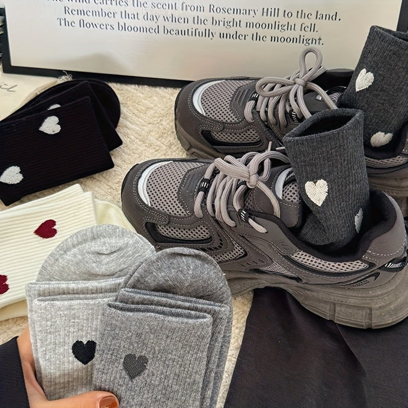 5 Pairs High-Quality Heart Socks Women's Fashionable Breathable Mid-Calf Socks