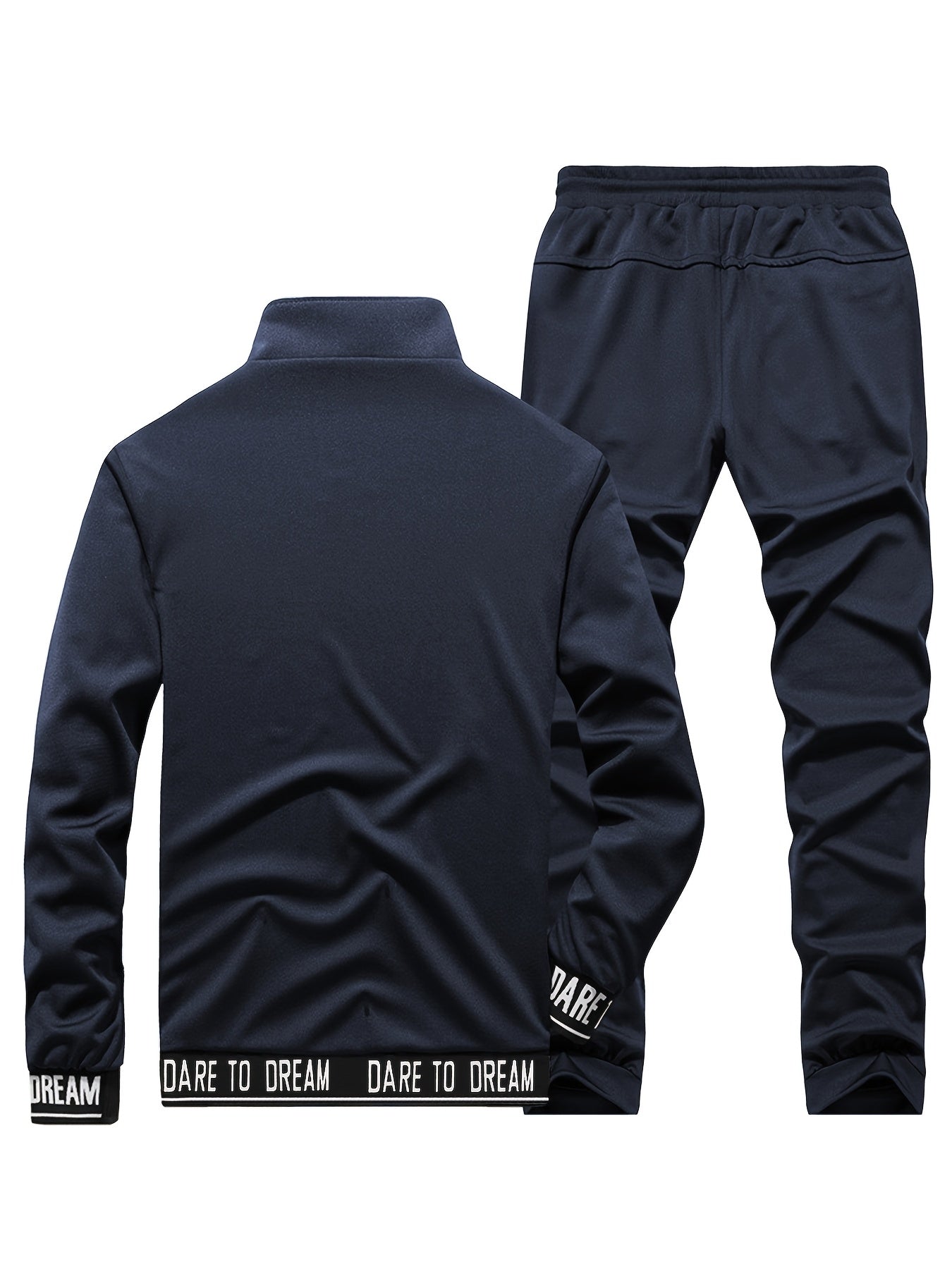 Men'S Casual Sportswear Set - Beige Zip-Up Jacket & Joggers with "DARE TO BE" Print, Long Sleeve, Pockets, and Drawstring Waist, Perfect for Running and Leisure Activities, Spring/Fall Collection, Spring Fall Attire | Zipup J