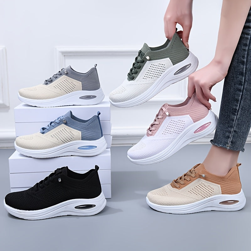 Women's Breathable Casual Running Shoes - Lace-Up Low-Top Sneakers with Fabric Upper & Durable PVC Sole, All-Season Comfort for Walking, Jogging, Casual Attire - Multi-Color Options, Ladies Sneakers
