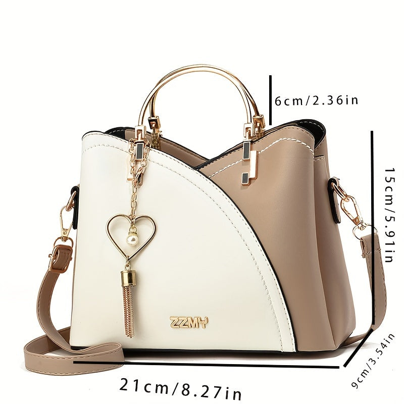 Elegant Light Blue & Pink Handbag with Golden-Tone Hardware, Heart Pendant Charm, And Detachable Shoulder Strap - Perfect Gift for Mom Or Family, Stylish Women'S Clutch Bag, Cute Purse