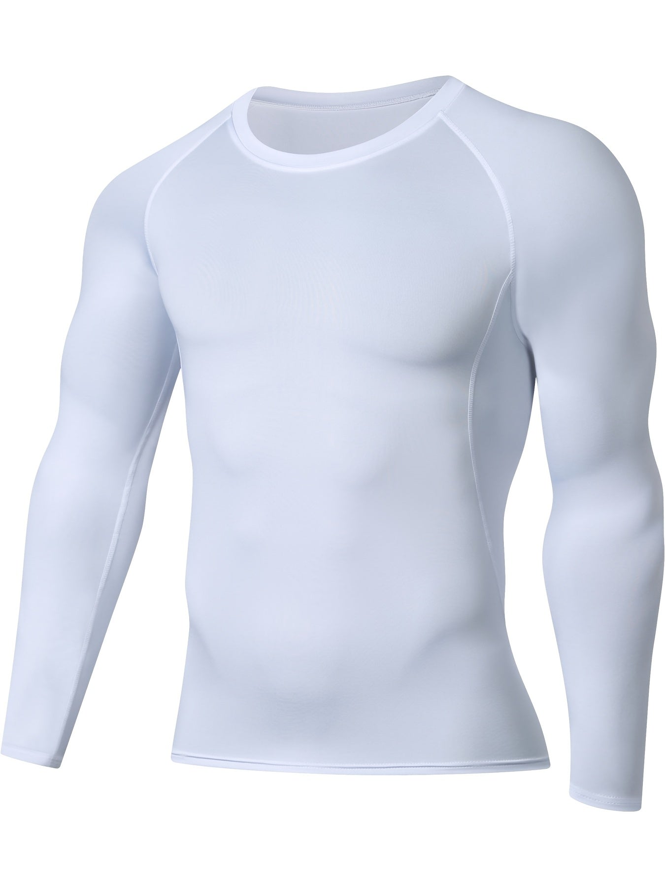Elite Men's Long Sleeve Athletic Compression Shirt - Quick-Dry, Stretch Fabric, Round Neck, Solid White - Ideal for Gym, Running & Casual Home Wear - Machine Washable, Gym Clothes